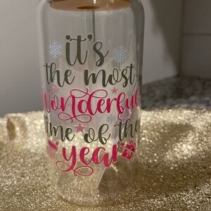 Festive Holiday Glass Bottle - Pink and Green